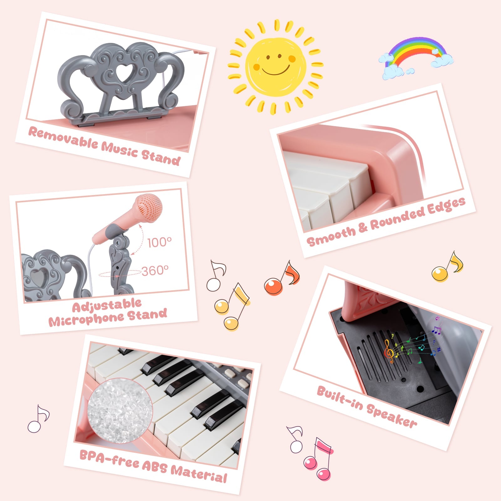 Mini Keyboard Piano for Kids 25 Keys Electric Piano with Music Stand and Microphone-Pink