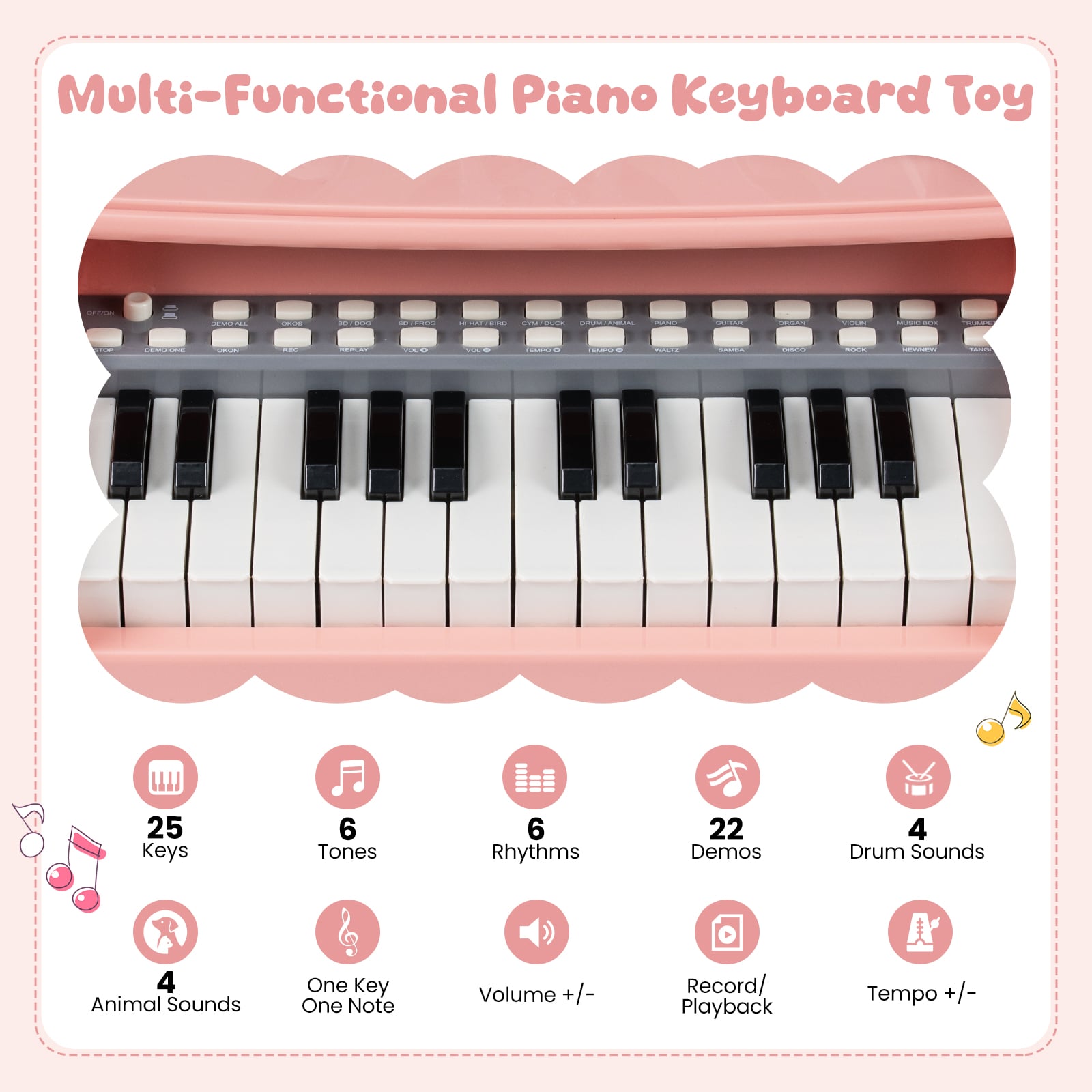 Mini Keyboard Piano for Kids 25 Keys Electric Piano with Music Stand and Microphone-Pink