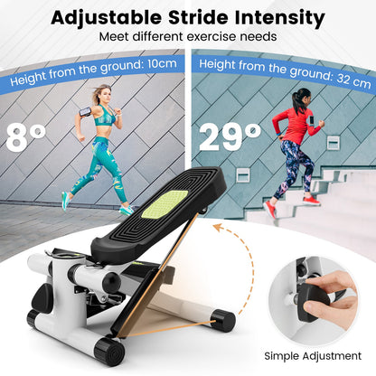 Mini Stepper for Workout Portable Hydraulic Stepper with Resistance Bands-White