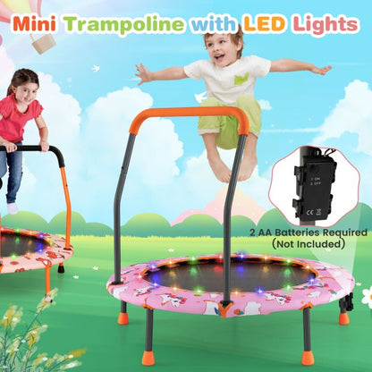 Mini Trampoline for Children with LED Lights and Safety Handle-Pink