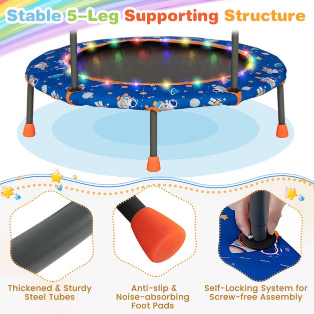 Mini Trampoline for Children with LED Lights and Safety Handle-Navy