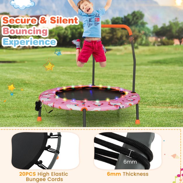 Mini Trampoline for Children with LED Lights and Safety Handle-Pink