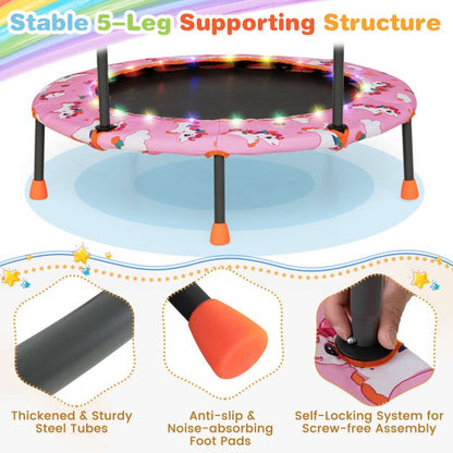Mini Trampoline for Children with LED Lights and Safety Handle-Pink