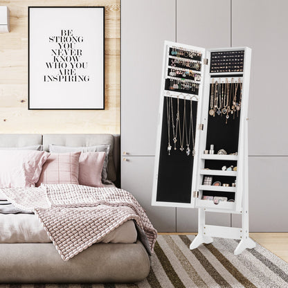 Mirrored Jewelry Armoire with Full-Length Mirror and 3 Tilting Angles-White