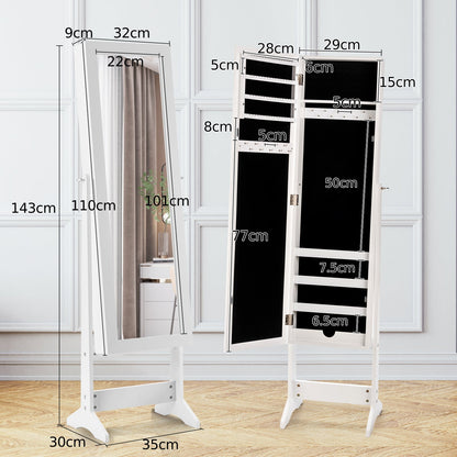 Mirrored Jewelry Armoire with Full-Length Mirror and 3 Tilting Angles-White