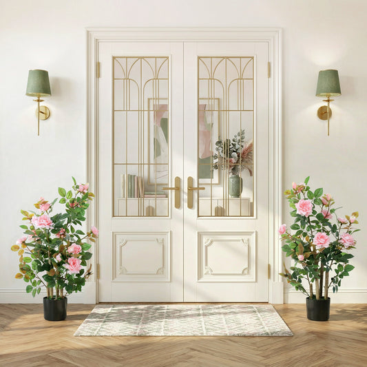 HOMCOM 90cm Artificial Rose Tree Set of 2, Decorative Fake Plant with 344 Silk Leaves 17 Flowers for Outdoor Indoor Decor, Pink