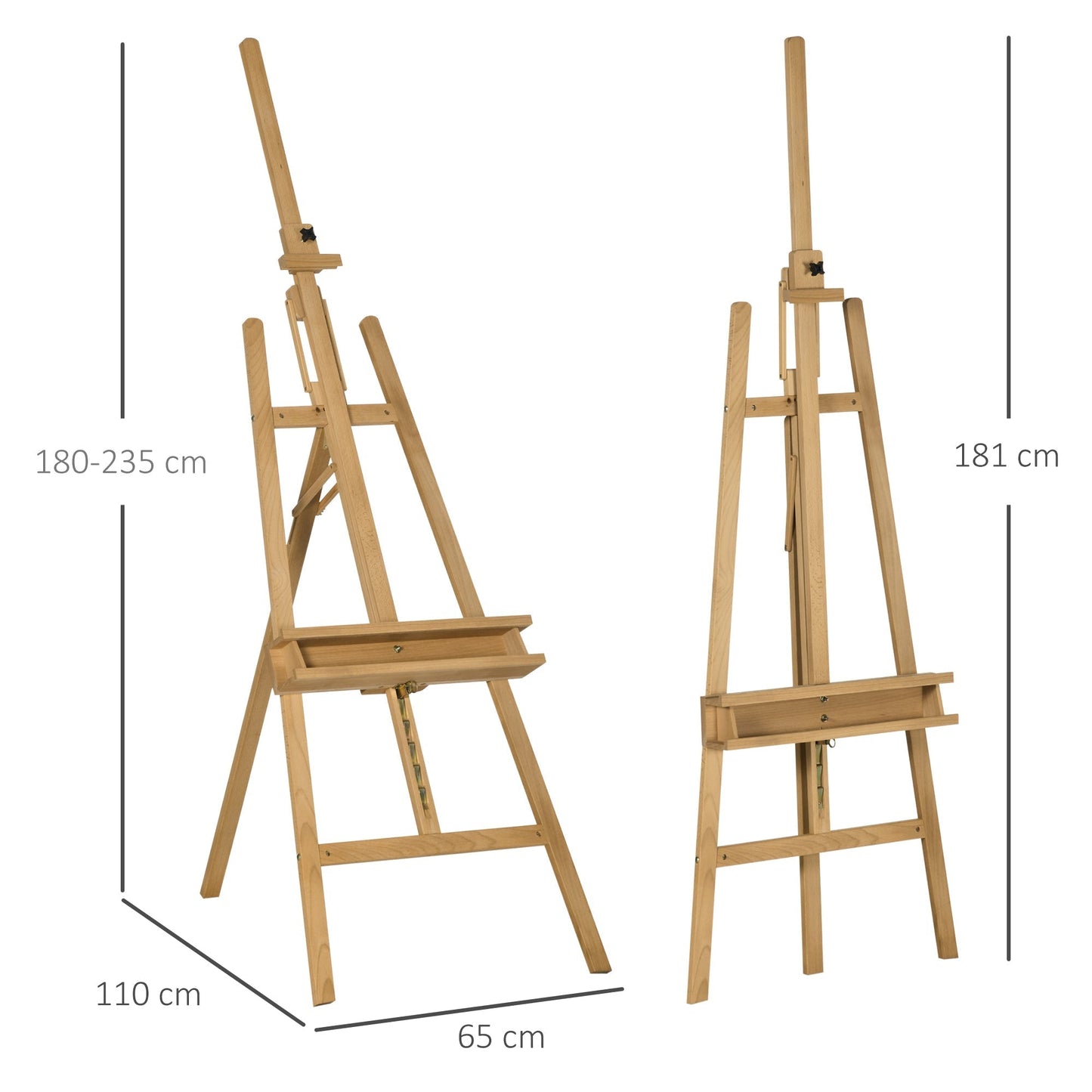 Vinsetto Artist Easel Stand for Wedding Sign w/ Brush Holder, Beech Wood A-Frame Tripod Studio Easel, Portable Adjustable Art Stand, up to 120cm