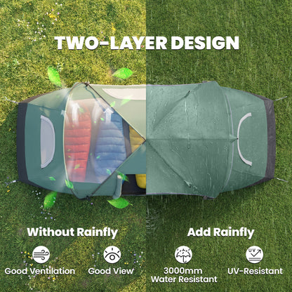 Outsunny 5 Man Camping Tent, Large Tunnel Tent, Water Resistant Hiking Shelter with Groundsheet and Carry Bag, Dark Green