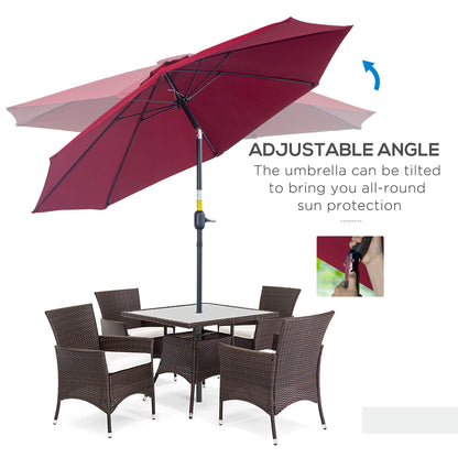 Outsunny 2.7M Garden Parasol Umbrella with Glass Fibre Ribs and Aluminium Frame, Tilting Sun Shade Shelter Canopy, Wine Red