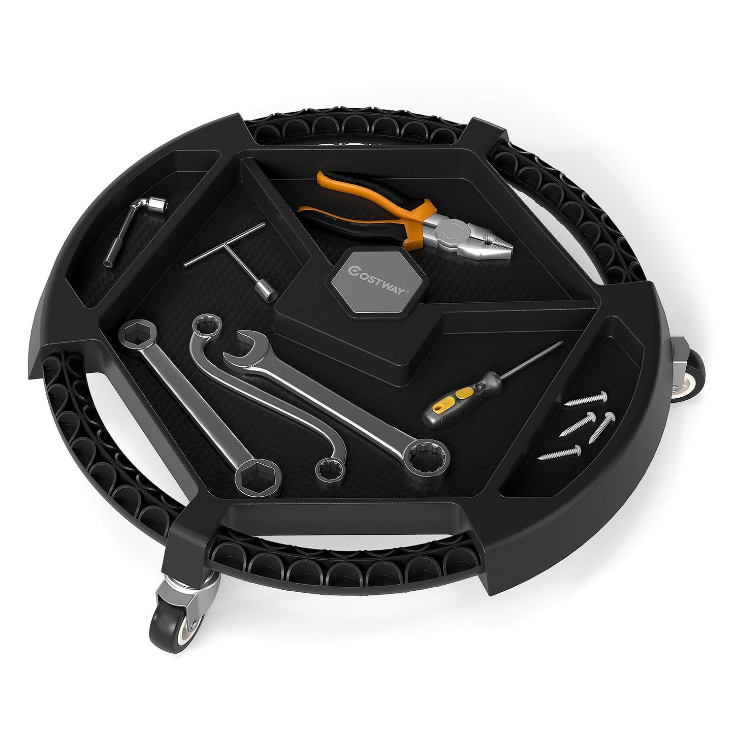 Mobile Automotive Tool Creeper with 3 Swivel Casters and 4 Compartments-Black