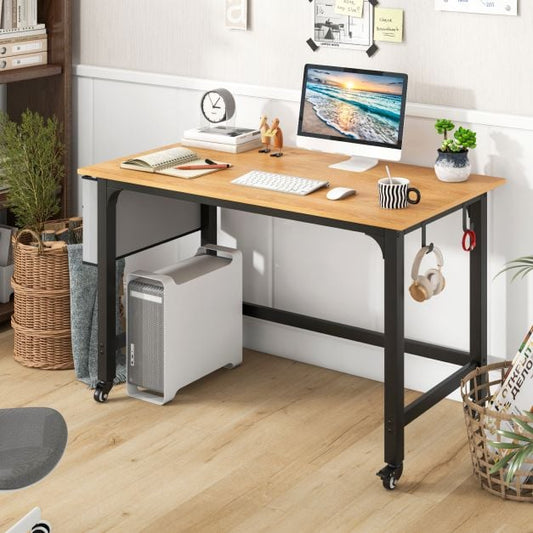 120cm Mobile Computer Desk with Storage Bag and 2 Headphone Hooks-Natural