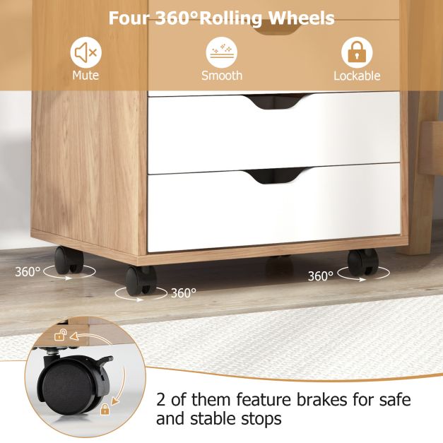 Mobile File Cabinet on Wheels with 7 Drawers-Natural