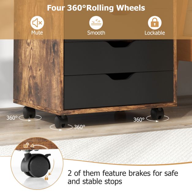 Mobile File Cabinet on Wheels with 7 Drawers-Brown