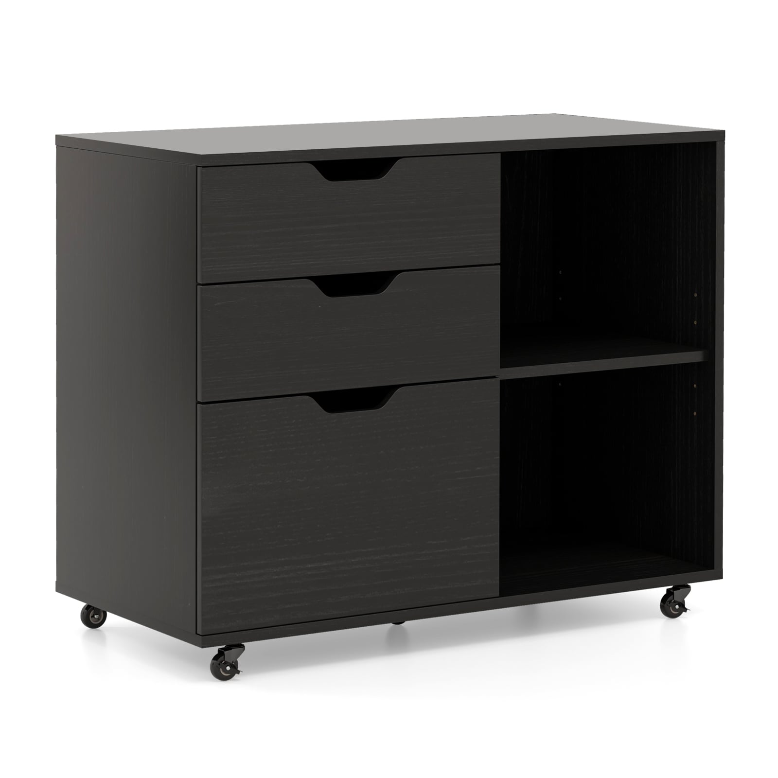 Mobile File Cabinet with 3 Pull-out Drawers and Adjustable Shelf-Black