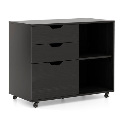 Mobile File Cabinet with 3 Pull-out Drawers and Adjustable Shelf-Black