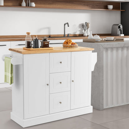 Large Mobile Kitchen Island Cart with Adjustable Shelves-White