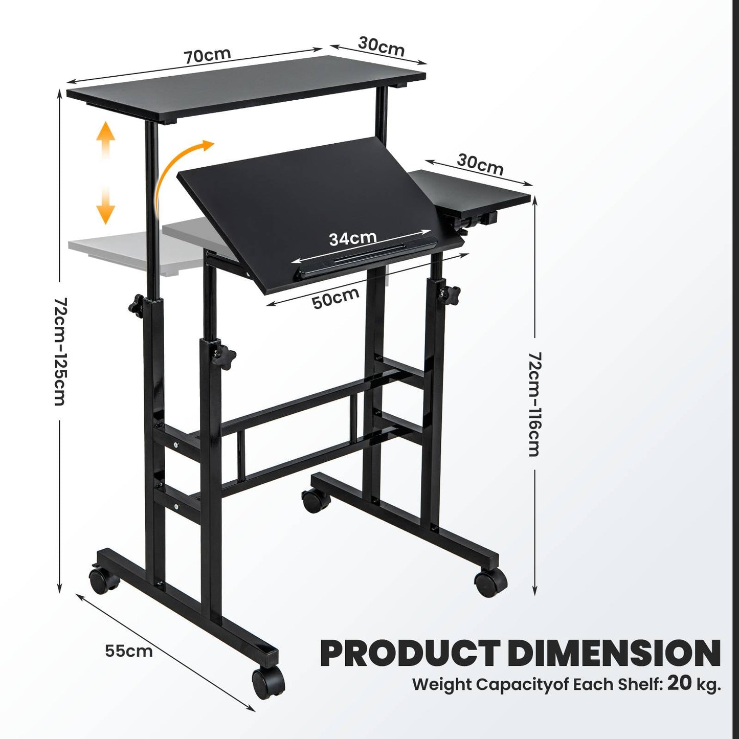 Height Adjustable Workstation with Wheels for Standing or Sitting-Black