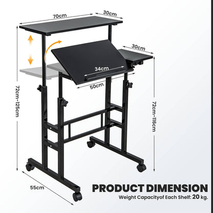 Height Adjustable Workstation with Wheels for Standing or Sitting-Black