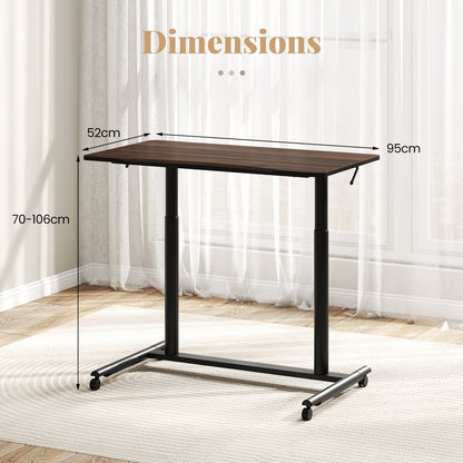 C-Shaped Mobile Standing Desk with Adjustable Height and Lockable Wheels-Brown