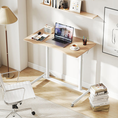 C-Shaped Mobile Standing Desk with Adjustable Height and Lockable Wheels-Natural