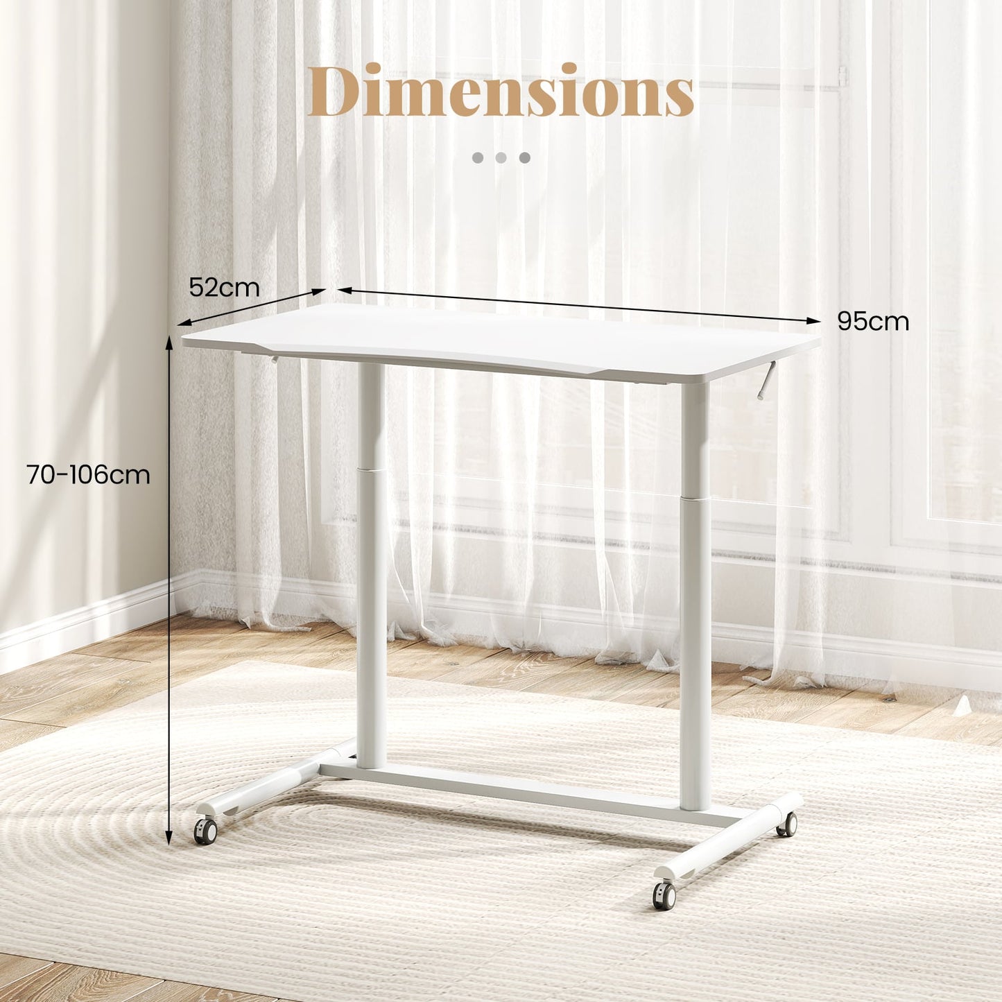 C-Shaped Mobile Standing Desk with Adjustable Height and Lockable Wheels-White