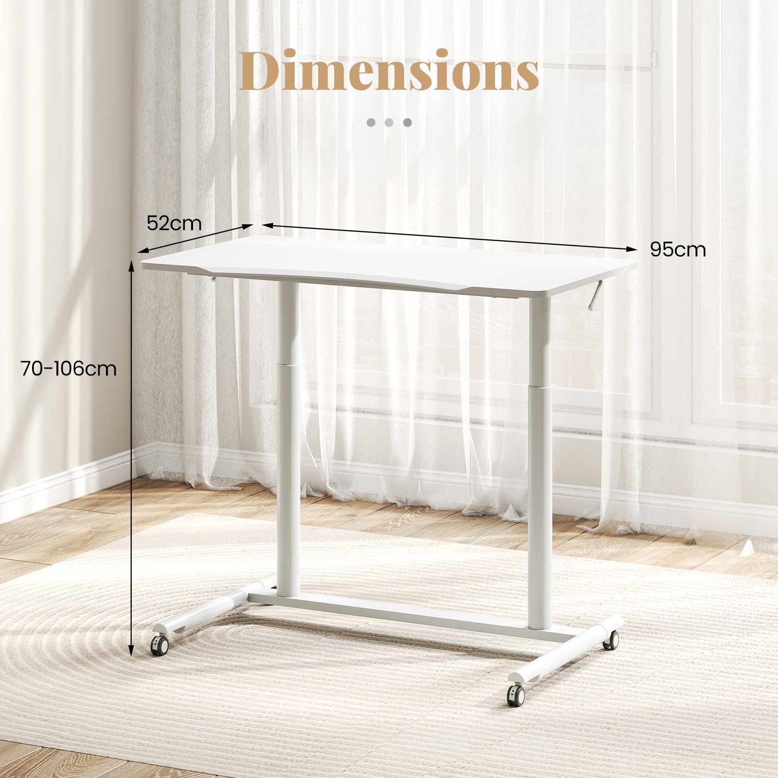 C-Shaped Mobile Standing Desk with Adjustable Height and Lockable Wheels-White