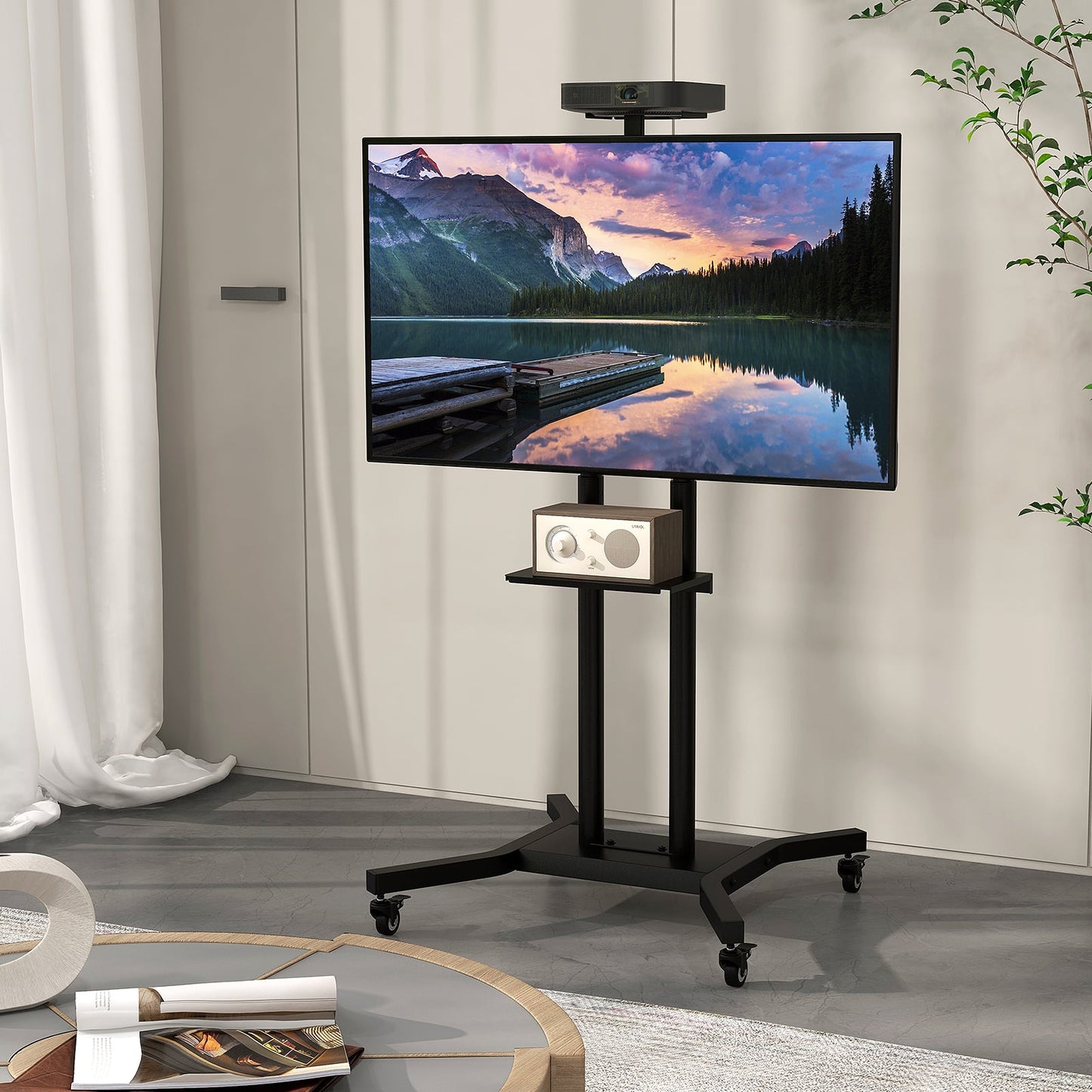 Mobile TV Stand Height Adjustable TV Cart with Lockable Wheels