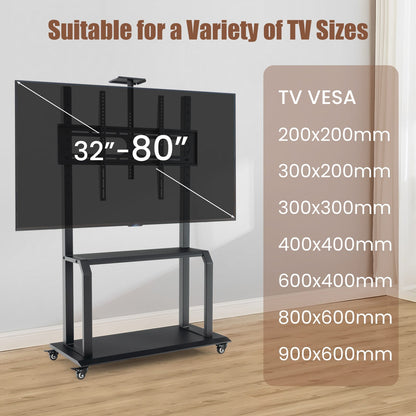 Mobile TV Stand Rolling TV Cart with Camera Shelf and AV Shelves