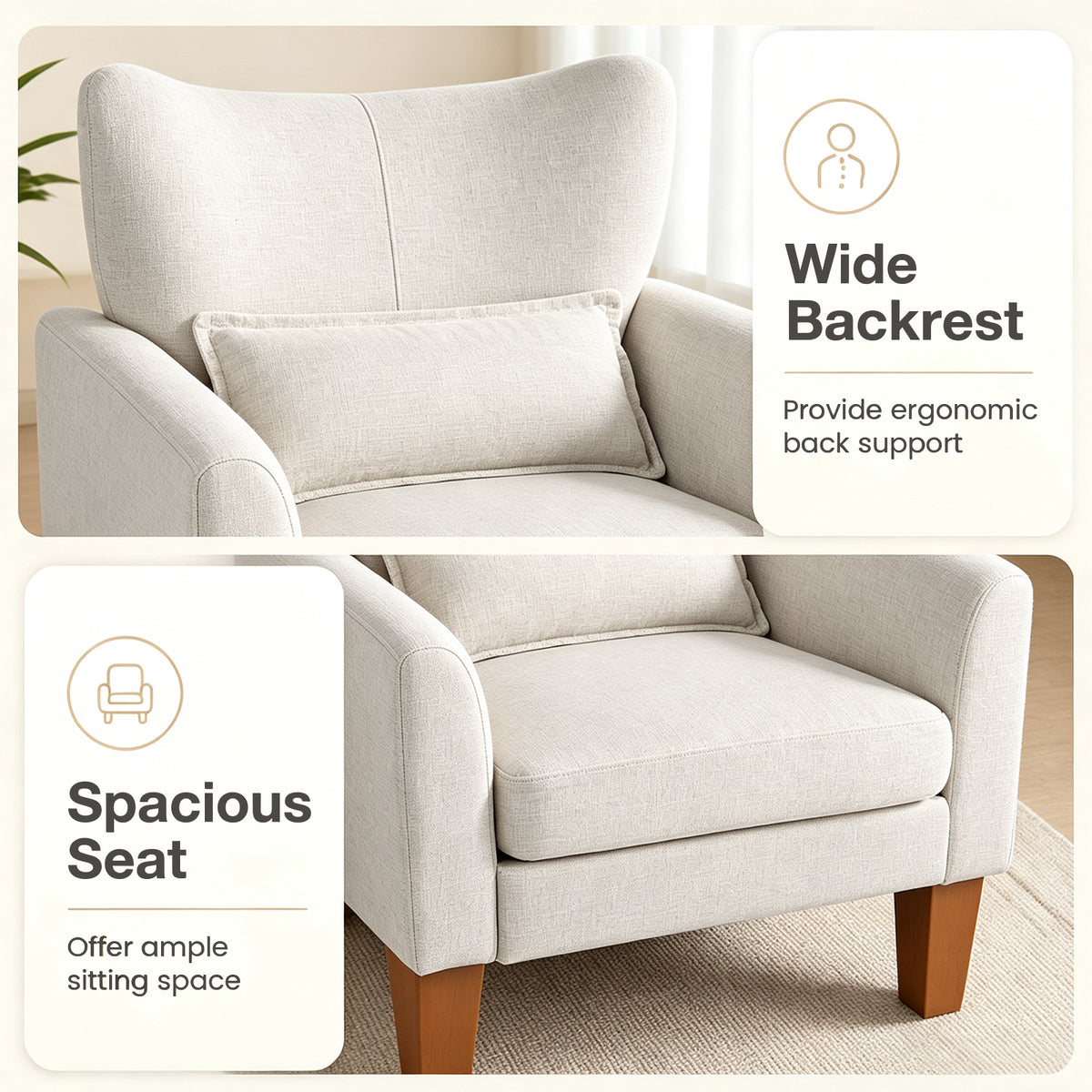 Modern Accent Chair with Removable Cushion and Pillow for Living Room-Beige