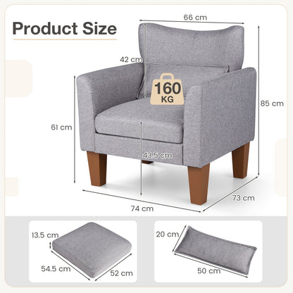 Modern Accent Chair with Removable Cushion and Pillow for Living Room-Grey