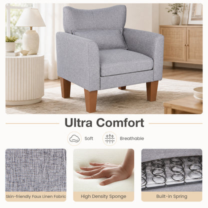 Modern Accent Chair with Removable Cushion and Pillow for Living Room-Grey