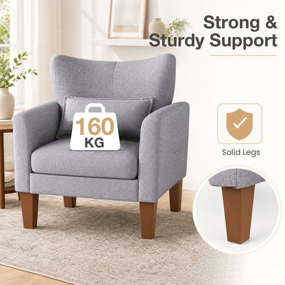Modern Accent Chair with Removable Cushion and Pillow for Living Room-Grey