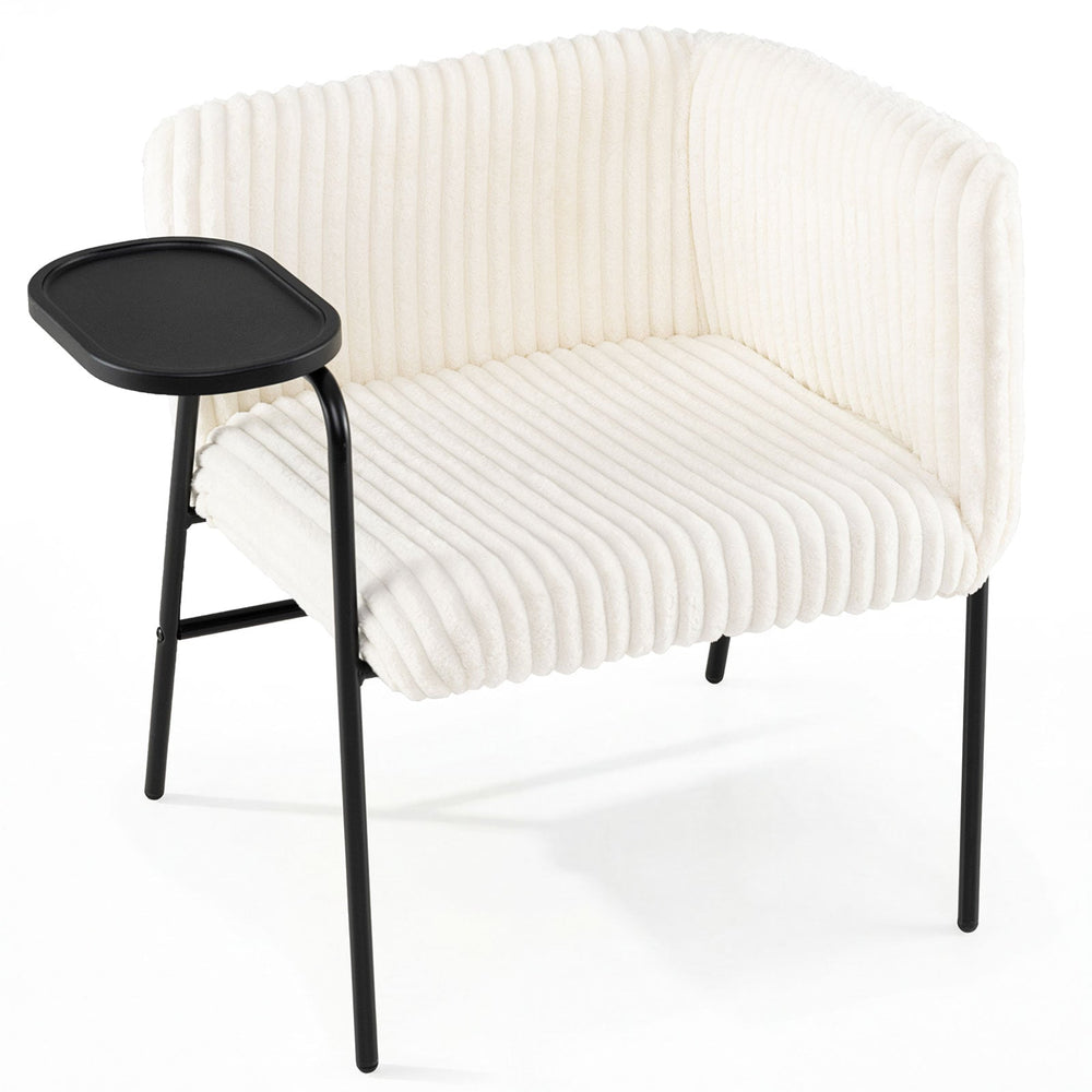 Modern Accent Chair with Tray Table Corduroy Upholstered Armchair-Beige