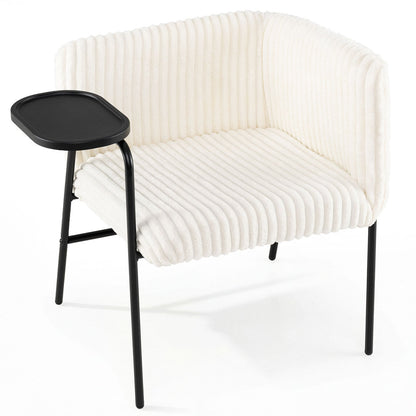 Modern Accent Chair with Tray Table Corduroy Upholstered Armchair-Beige