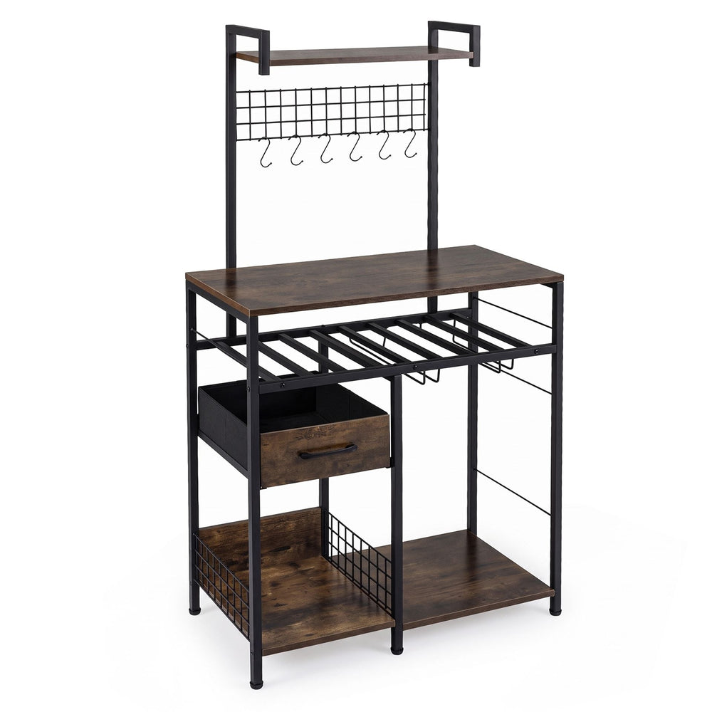 Modern Corner Bar Wine Cabine with Glass Holders and Removable Drawer-Rustic Brown