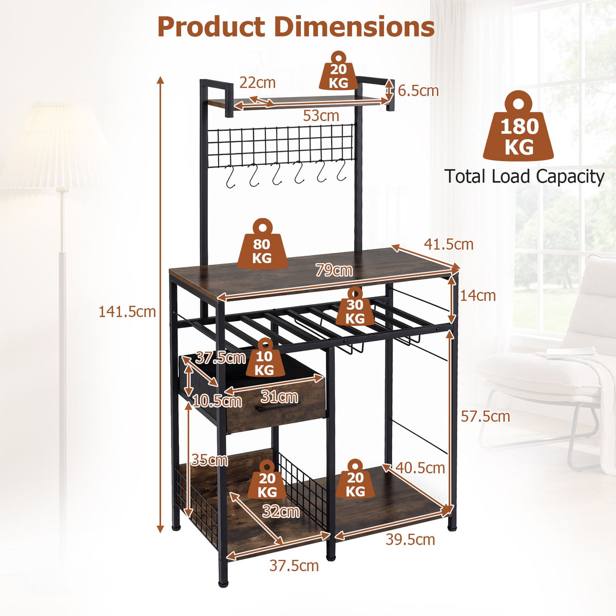 Modern Corner Bar Wine Cabine with Glass Holders and Removable Drawer-Rustic Brown