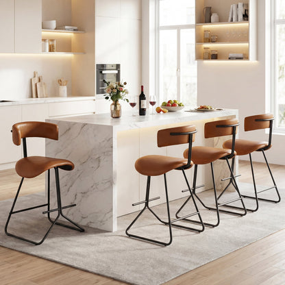 Modern Counter Height Stools Set of 2 63cm Faux Leather Upholstered Armless Barstools-Brown