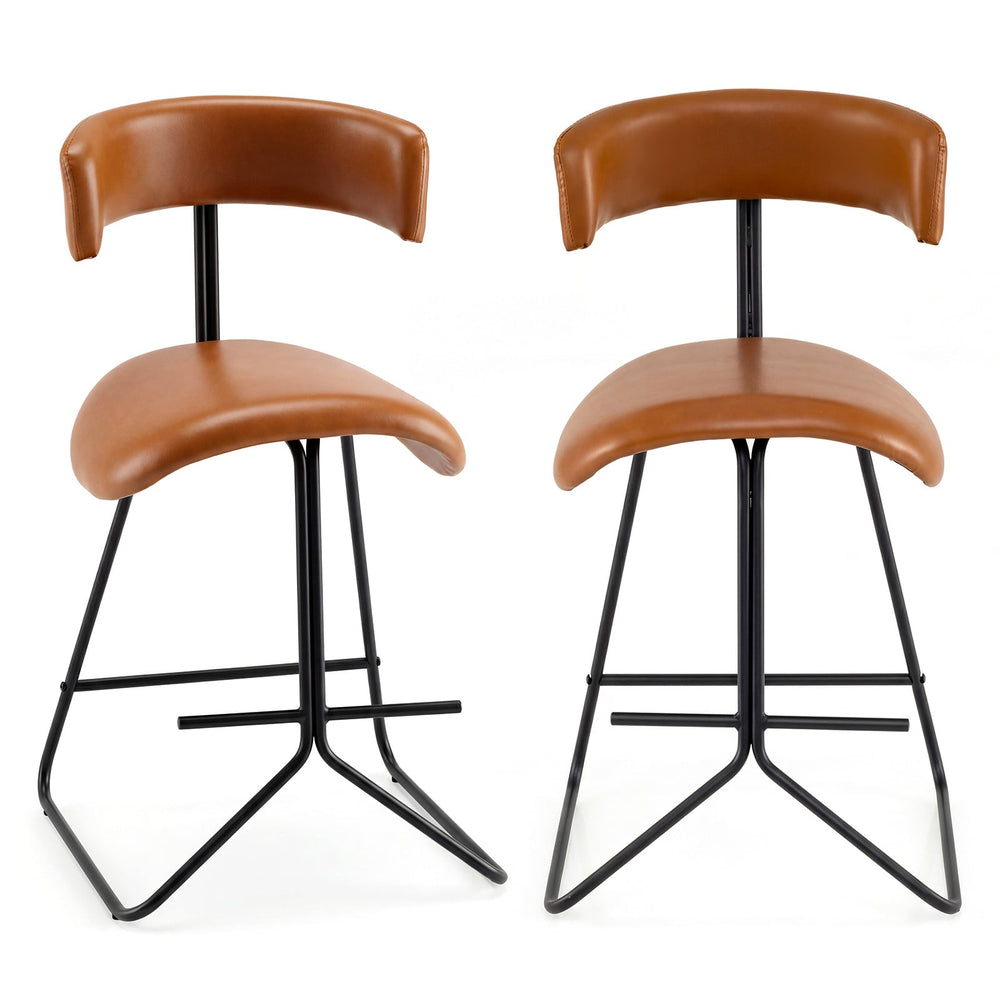 Modern Counter Height Stools Set of 2 63cm Faux Leather Upholstered Armless Barstools-Brown