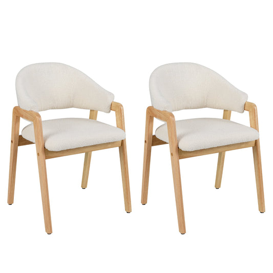 Modern Dining Chair Set of 2 with Padded Seat and Ergonomic Curved Backrest-White