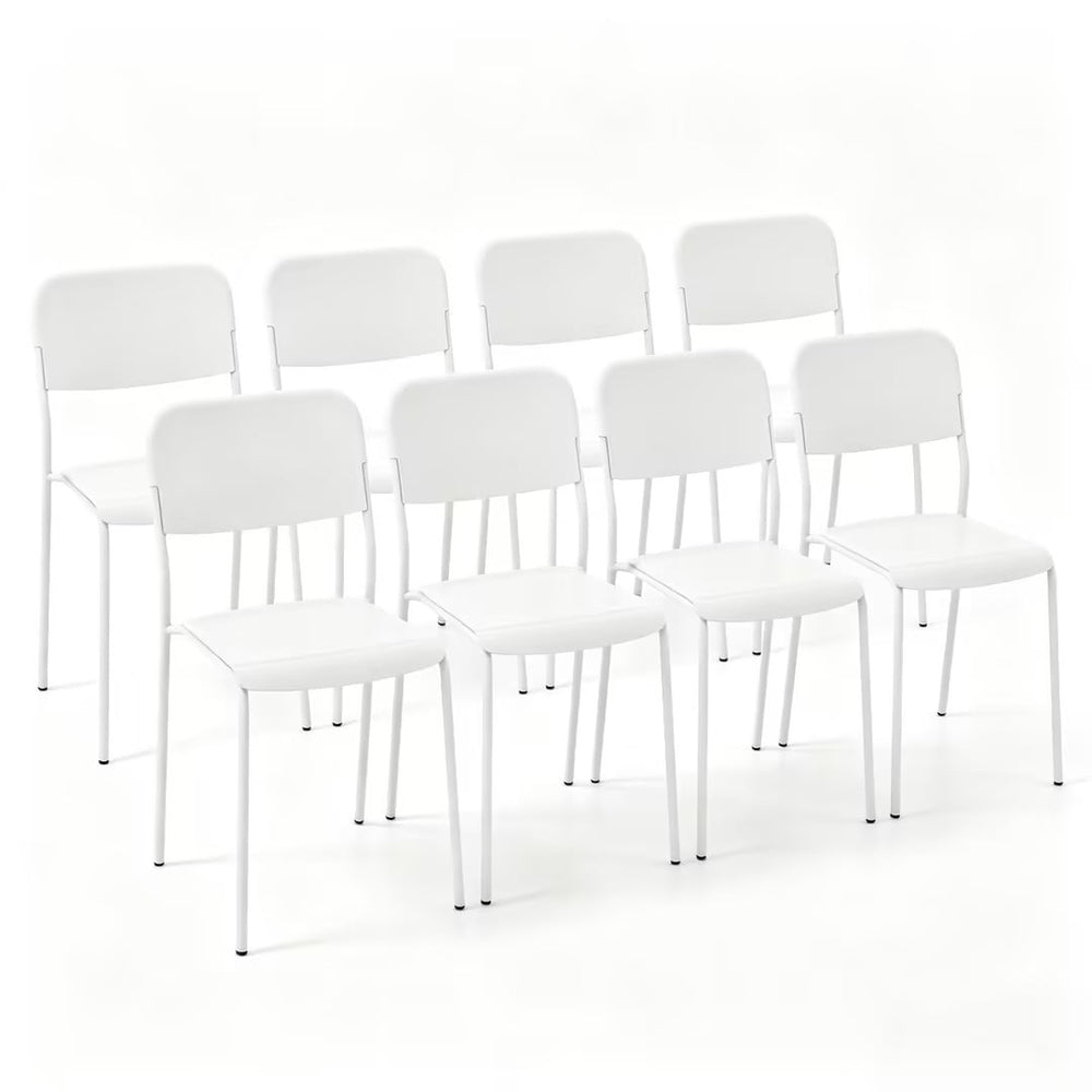 Modern Dining Chairs Set of 8 with Tilted Backrest and Sturdy Metal Legs-White