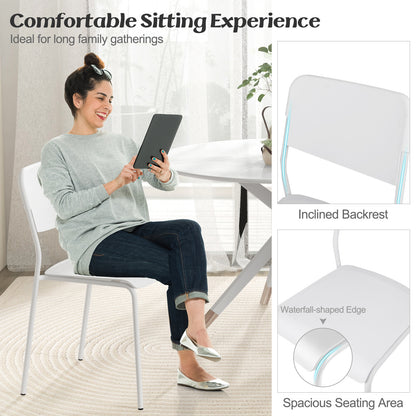 Modern Dining Chairs Set of 8 with Tilted Backrest and Sturdy Metal Legs-White