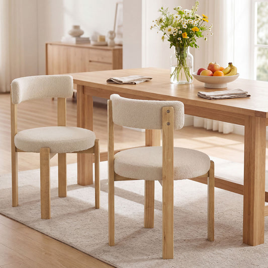Modern Dining Chairs with Curved Backrest and Teddy Fleece Seat for Kitchen-Natural