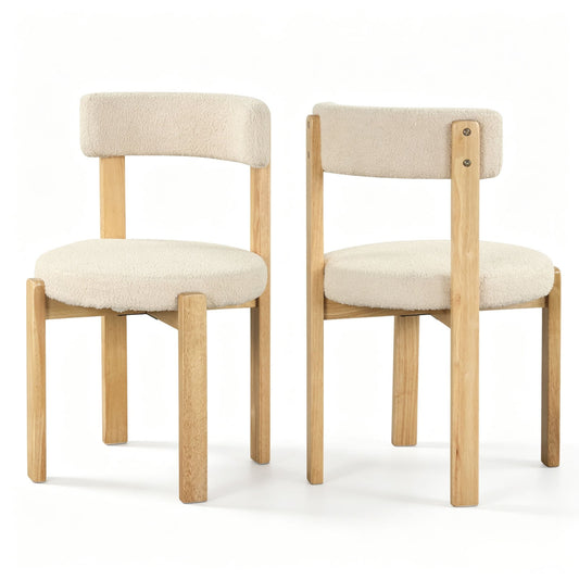 Modern Dining Chairs with Curved Backrest and Teddy Fleece Seat for Kitchen-Natural