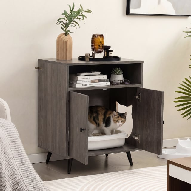 Modern Enclosure Cat Litter Box with Entry-Grey