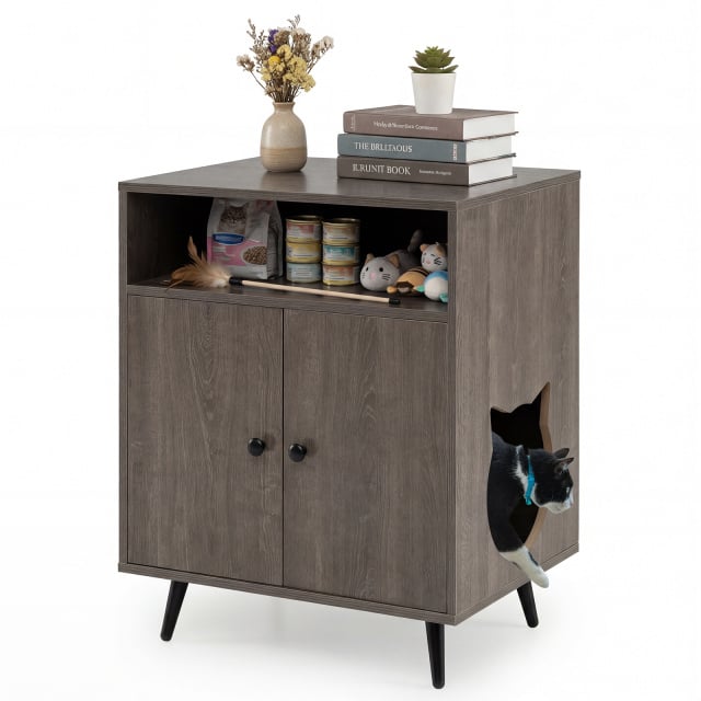 Modern Enclosure Cat Litter Box with Entry-Grey