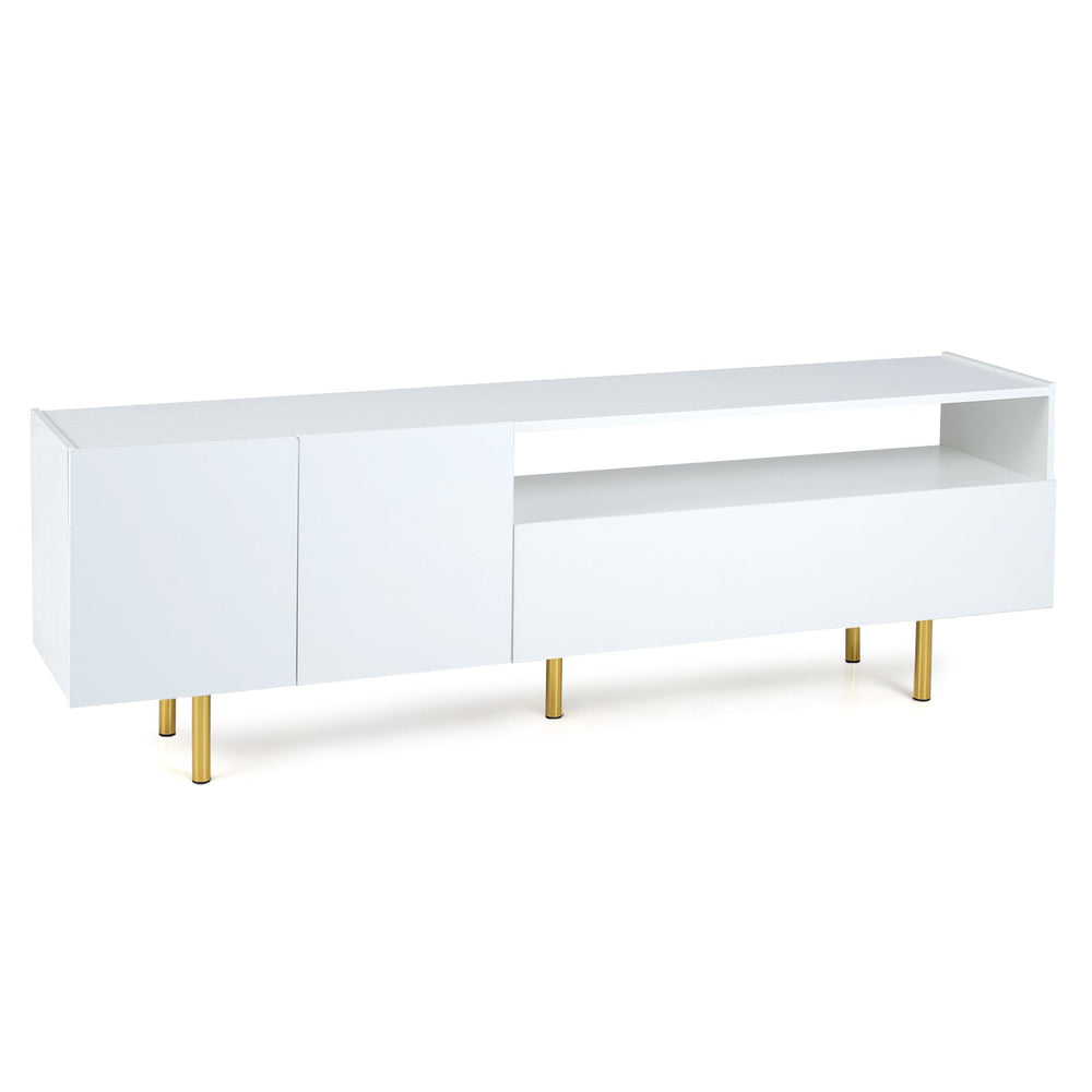 Modern Entertainment Center with 2 Doors Drawer and 5 Metal Legs-White