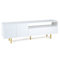 Modern Entertainment Center with 2 Doors Drawer and 5 Metal Legs-White