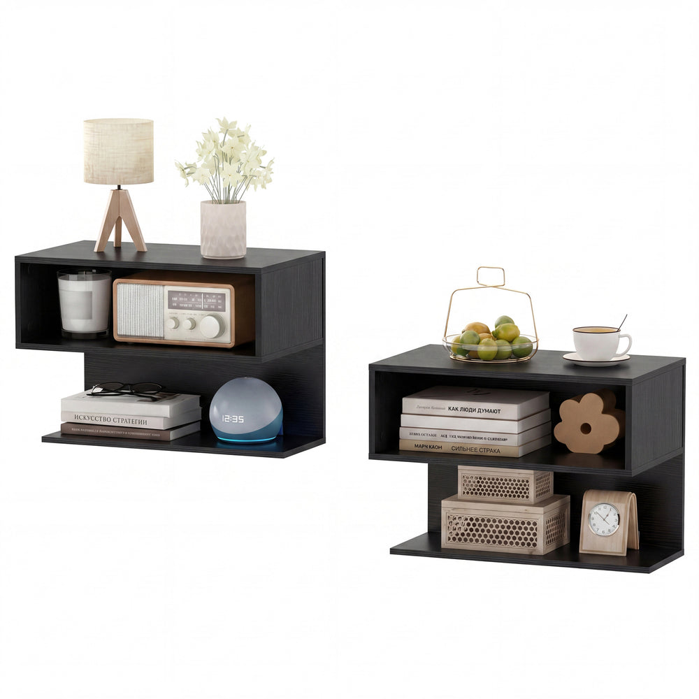 Modern Floating Nightstand with Storage Shelves for Living Room and Bed Room-Black