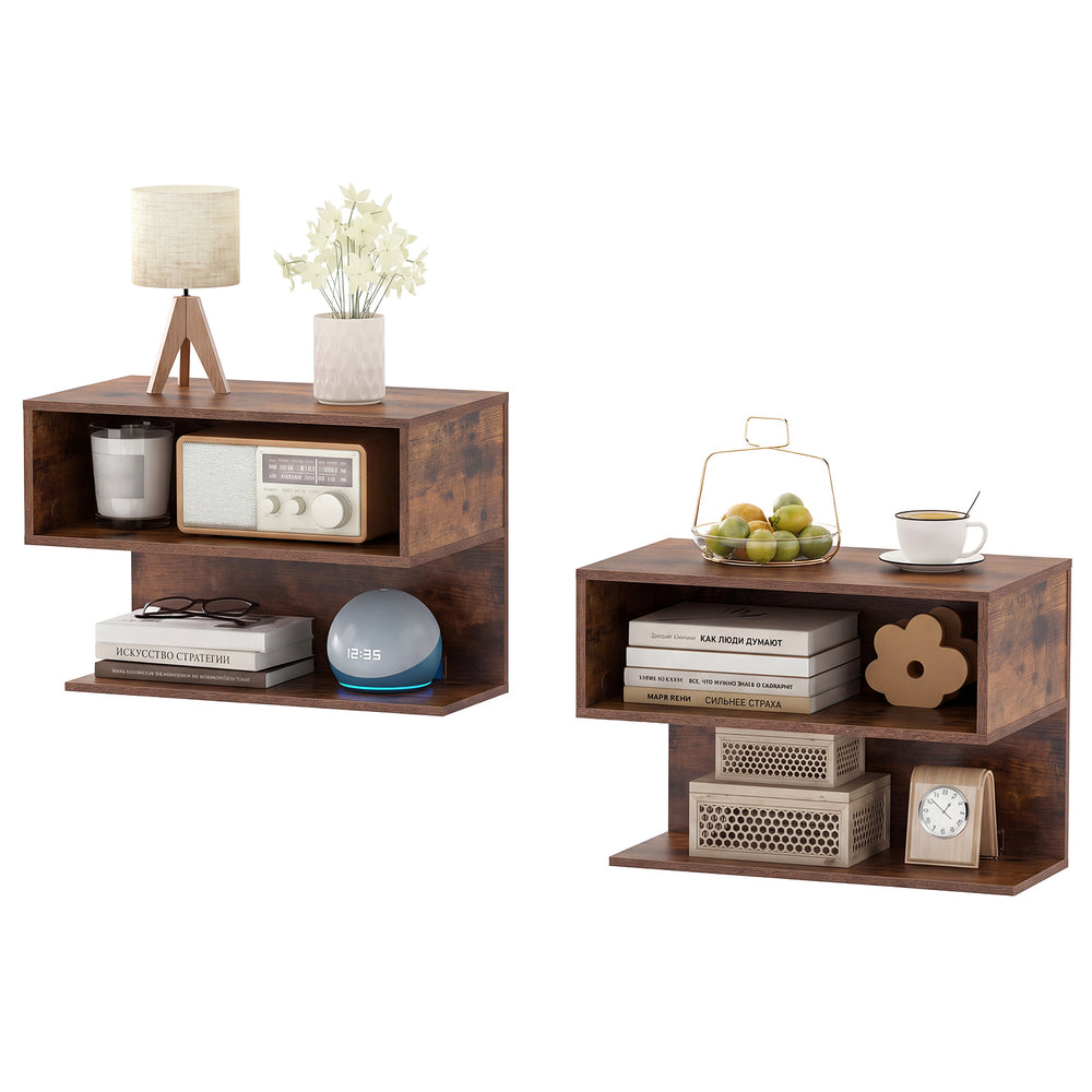 Modern Floating Nightstand with Storage Shelves for Living Room and Bed Room-Rustic Brown