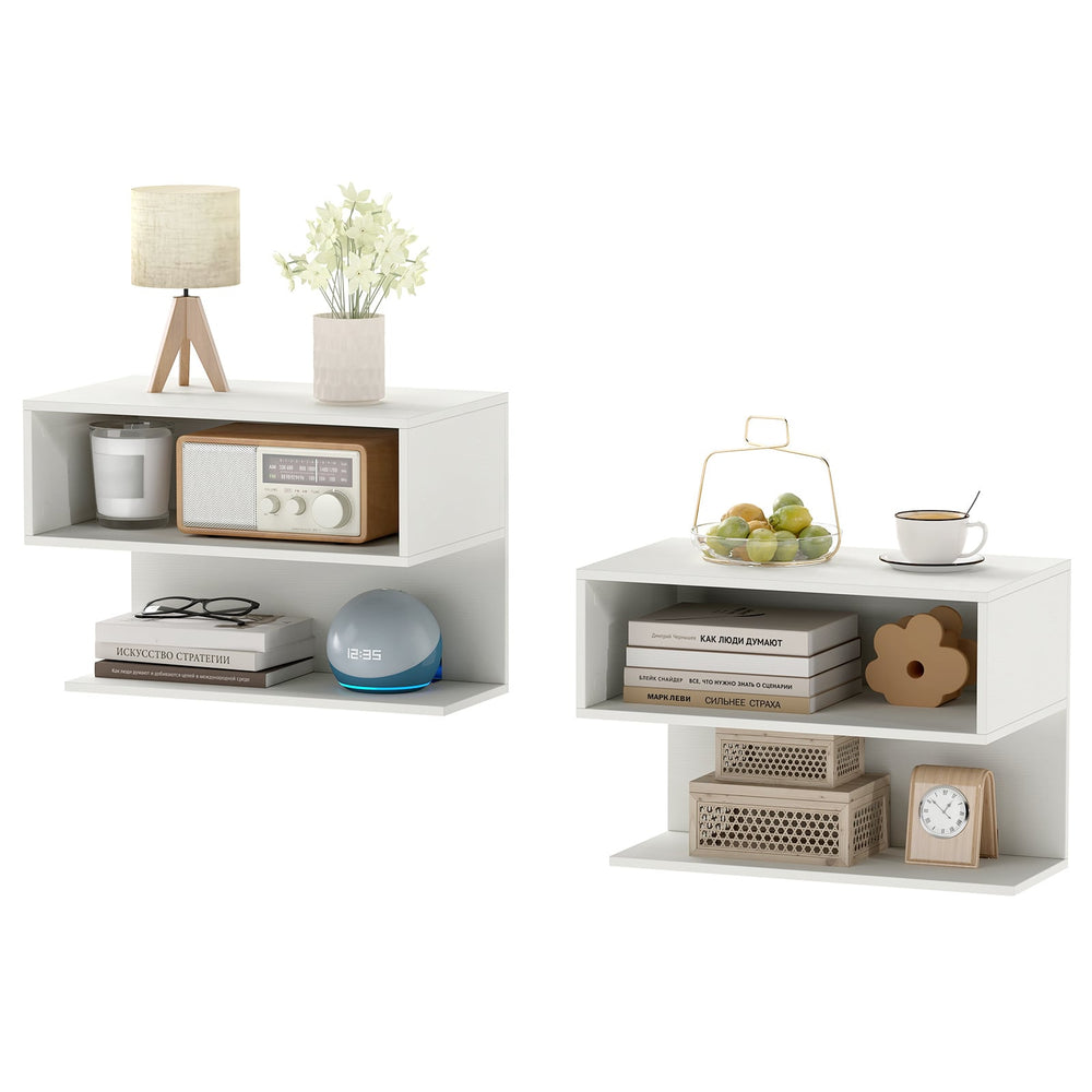 Modern Floating Nightstand with Storage Shelves for Living Room and Bed Room-White